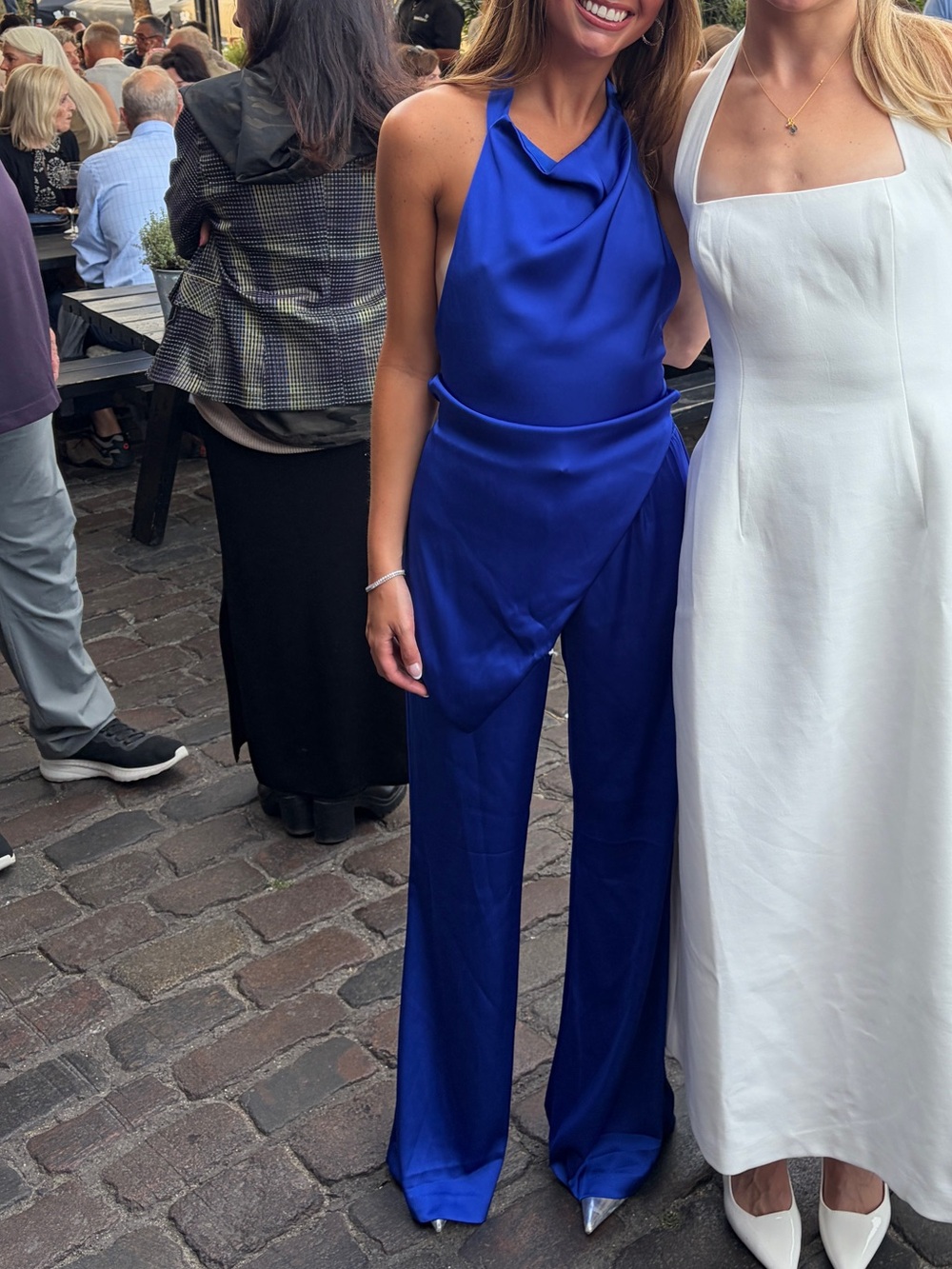 Zara Women's Electric Blue Satin pants and Halter Neck